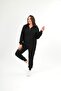 Women's Two Yarn Front Zippered Elastic Leg Hooded Tracksuit Set - 2