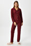 Women's Nora Premium Burgundy Heart Suede Texture Button New Year Pajamas Set - 4