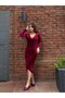 Women's Long Sleeve Double Breasted Neckline Waist Drawstring Detail Midi Velvet Dress