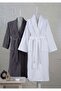 2-Piece Bathrobe Set 100% Cotton Certified Women's Men's Shawl Collar Family Set Anthracite and White - 5