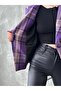 Women's Purple Plaid Print Single Button Double Breasted Stamp Jacket - 4