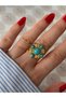 Vip Series - Stainless Steel Tarnish-Free Adjustable Ring with Turquoise Stone