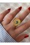 Stainless Steel Tarnish-Free Adjustable Ring with Turquoise Stone - 3