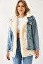 Women's Beige Blue Tedy Lining Detail Four-Pocket Denim Coat 2471 60261105 - 3