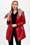 Red Julia Knitwear Hooded Genuine Women's Leather Coat - 4