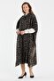 Black Floral Patterned Hooded Knitwear Women's Poncho - 4