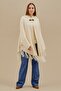 Women's White Hooded Textured Poncho - 2