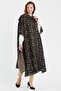Black Floral Patterned Hooded Knitwear Women's Poncho - 3