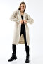 Women's Beige Hooded Oversize Loose Long Pocket Knitwear Cardigan - 6