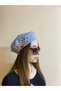 Handmade Red Floral Embroidered Pearls Gray French Painter Beret Hat - Gift New Year New Year Christmas - 5