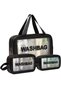 Portable Pvc Waterproof Travel Makeup Bag 3 Pieces Travel Storage Bag Set Black - 3
