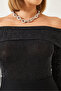 Women's Black Madonna Collar Glitter Blouse 60261137 - 5
