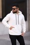 Men's White Slim Fit Basic Hooded Sweatshirt Fleece - 2