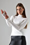 Bakel Women's Finger-Loop Detailed Inward Curved High Collar Long Sleeve Camisole Ribbed Blouse & Top - Ecru - 4