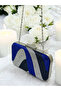 Special Design Navy Blue Silver Cobalt Colors Crystal Stone Evening Dress Bag Kına - 5