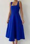 Women's Square Collar Thick Strap Design Midi Length Dress Cobalt blue - 4