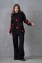 Women's Crew Neck Heart Print Sweater and High Waist Pants Bottom Top Black Knitwear Suit 3114 - 7