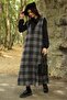 Gray Plaid Long Winter V-Neck Gilet Dress