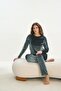 Women's Long Sleeve Green Velvet Pajama Set C6T3N2O61 - 2