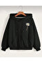 Daisy Printed Oversize Hooded Zippered Sweatshirt/Cardigan