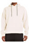 Krem Unisex Basic Düz Renk Kapüşonlu Sweatshirt - 2