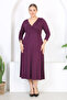 Women's Purple Maxi Length Double Breasted Collar Three Quarter Sleeve Plus Size Dress