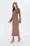 Crew Neck Standard Size Ribbed Look Fit Cut Long Dress - 4
