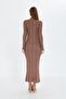 Crew Neck/Half Turtleneck Standard Size Ribbed Look Fit Cut Long Dress - 4