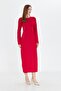 Crew Neck Standard Size Ribbed Look Fit Cut Long Dress - 5