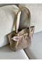Mink Suede Women's Shoulder Bag with Front Lock Detail - 2