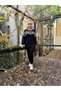 Women's plus size crew neck chest Paneled stretchy tracksuit set 24684 black - 3