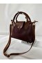 Women's Mini Burgundy Hand and Shoulder Bag with Zipper and Snap Closure - 5