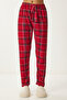 Patterned Soft Textured Knitted Pajama Bottom Red Ecru Lce0002 - 5