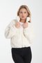 Women's Standing Collar Plush Elastic Detail Double Pocket Winter Jacket Fleece Cardigan Sweatshirt