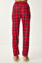 Patterned Soft Textured Knitted Pajama Bottom Red Ecru Lce0002 - 6