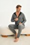 Men's Long Sleeve Hooded Zipper Anthracite Pajamas Suit C4T4N5O9 - 6