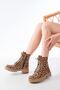 2121-356 Shiny Leopard Lace-Up Zippered Daily Women's Boots - 2