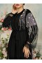 Double Abaya Set with Pearls and Stones on the Sleeves - Black - 6