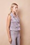 Women's Lightweight Lycra Suede Fabric Collared Flato Pocketed Buttoned Vest (Jument 40074 for Trousers) - Light Gray - 4