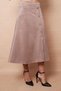Women's Lightweight Lycra Velvet Fabric German Pocketed Knee-Buttoned Slit Midi Length Long Skirt - Beige - 5