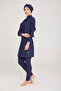 Ruffle Design Lycra Fully Covered Hijab Swimsuit Mırına 4104 Dark Navy Blue - 3