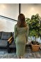 Women's Bodycon Bodysitting Crew Neck Basic Plain Ribbed Camisole Long Sleeve Midi Green Dress - 3