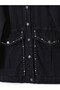 Stone embellished denim jacket with collar and pockets - black - 3