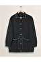 Stone embellished denim jacket with collar and pockets - black