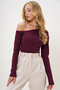 Women's Burgundy Boat Neck Single Off-The-Shoulder Camisole Blouse Alc-X13068 - 8