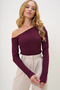 Women's Burgundy Boat Neck Single Off-The-Shoulder Camisole Blouse Alc-X13068 - 4