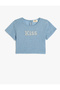 Crop Blouse Short Sleeve Round Neck Slogan Printed Sequined