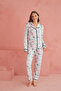 Multicolor Patterned Viscose Front Button Pajamas Set - 2
