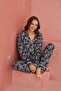 Multicolor Patterned Viscose Front Button Pajamas Set
