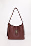 Women's Burgundy Gold Lock Detailed Accessory Adjustable Lock Strap Handbag and Shoulder Bag - 6